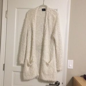 White fuzzy cardigan